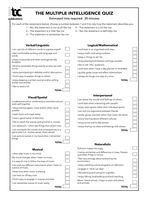 free printable multiple intelligences test.